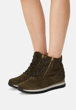 Gabor Comfort Lace-Up Ankle Boots - Oliv/Gold