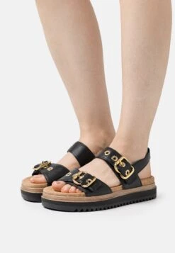 Gabor Comfort Platform Sandals - Schwarz/Gold